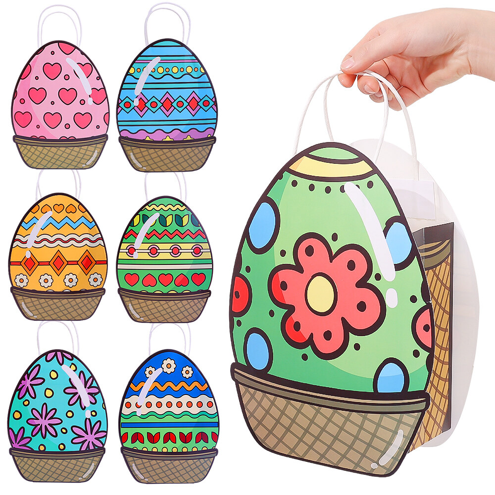 Easter Egg Handbag with Handle Easter Container Happy Easter Paper Bag Bulk Candy Snacks Party Colored Gift Packaging