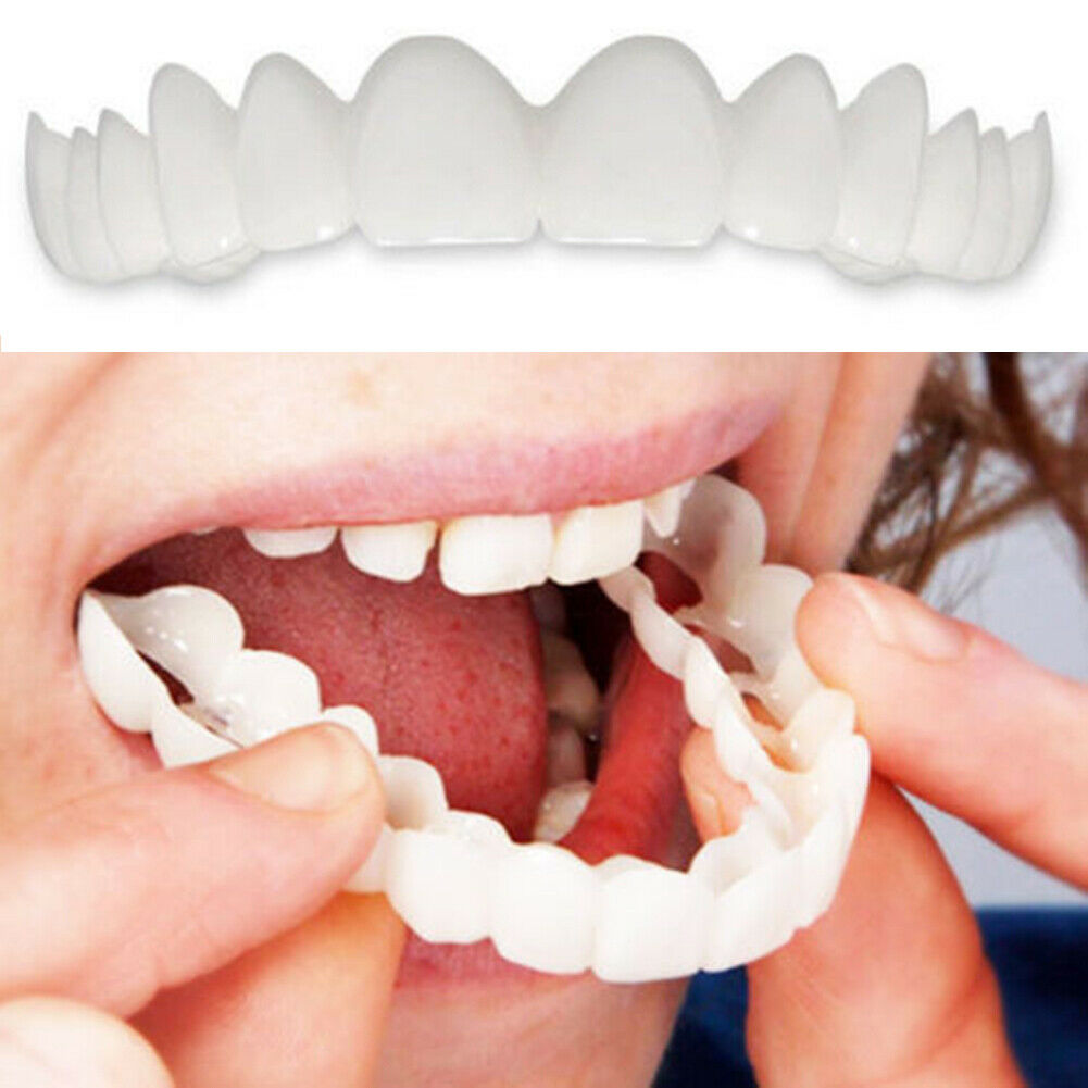 Hàm Trên + Hàm Dưới ） Bọc Răng Giả Silicon Miếng Dán Giả Răng Giả Uốn Cong Hình Nụ Cười Mỹ Phẩm Răng Bìa Niềng Răng