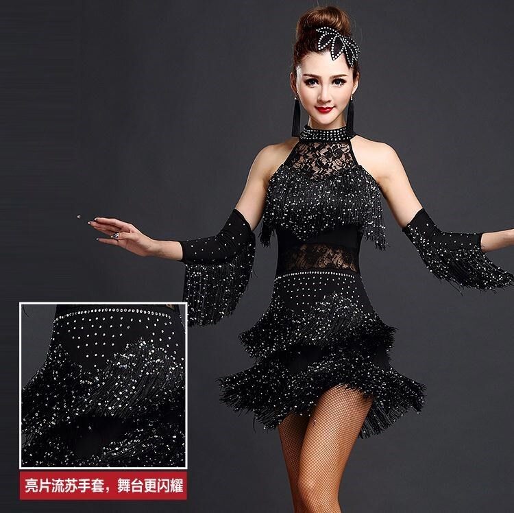 YUANLAN New Latin Dance Dress Women Tassel Salsa/Ballroom/Rumba Competition Dresses Costume Sequins Latin Dance Dress Dancewear
