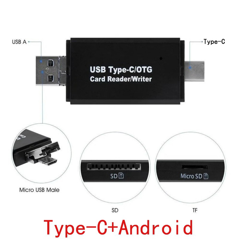 VAORLO SD/Micro SD Card Reader Writer USB 2.0 Memory Card Reader OTG Adapter Viewer Micro SD/TF Compact Flash Card Reader with 2 in 1 USB/Type C