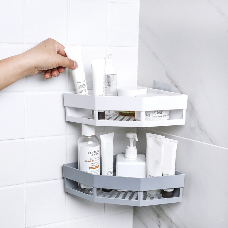 Bathroom Wall Triangular Shower Shelf Punch-free Bathroom Corner Bath Rack Multifunctional Kitchen Storage Holder Organizer