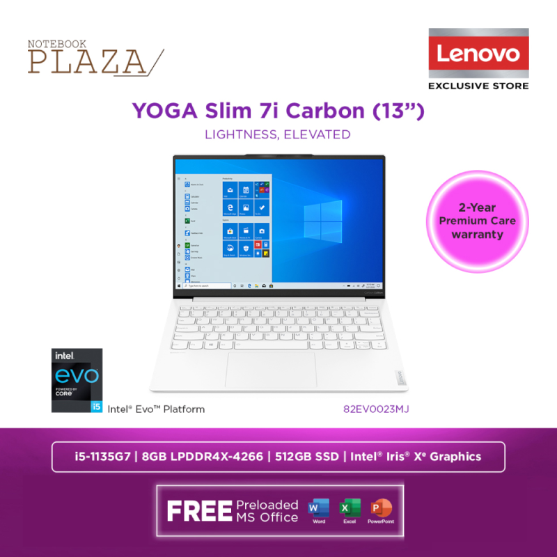 Lenovo Yoga Slim 7 Carbon 13ITL5 82EV0023MJ 13.3 WQXGA Laptop Moon White ( i5-1135G7, 8GB, 512GB SSD, Intel, W10, HS ) Malaysia