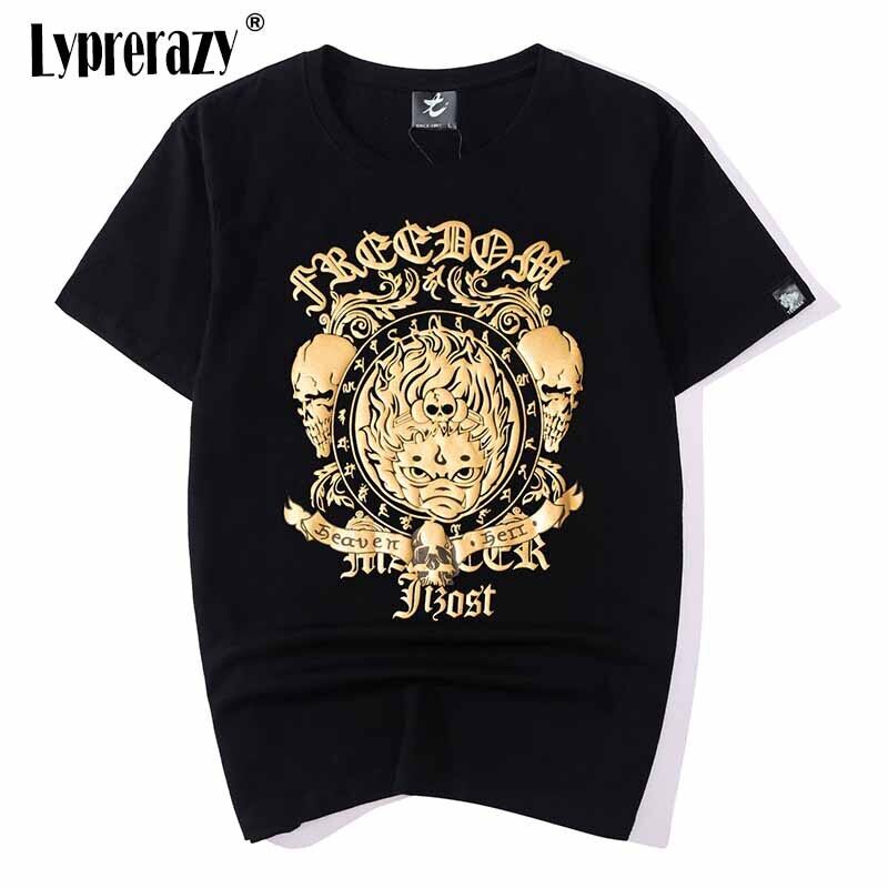 Lyprerazy Japanese Harajuku Ukiyoe Devil Skull Bronzing Printed T Shirt