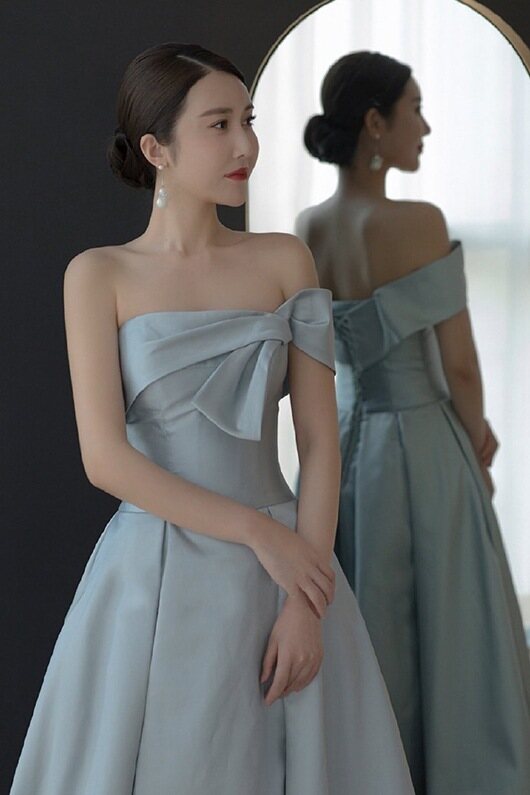 Glary Star Evening Dress Skirt French Dress Queen Elegant Slit Satin Dress Lady Banquet Evening Dress Female