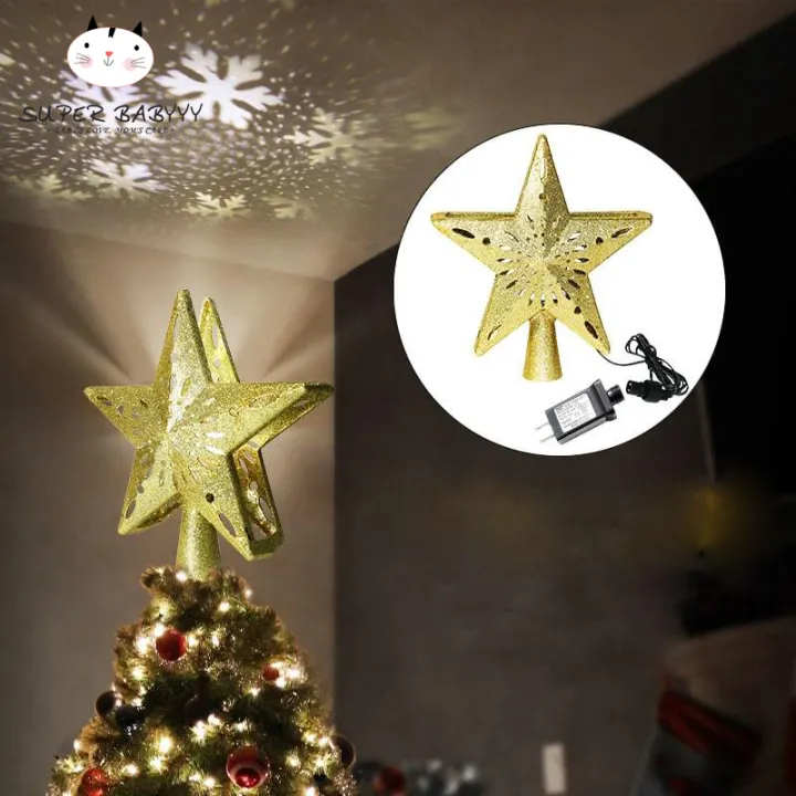 Sby đầu Trang Ngoi Sao Vang Bạc Rỗng 3d đen Chiếu Co Bong Led Xoay Tich Hợp để Trang Tri Cay Giang Sinh Gia đinh Lazada Vn