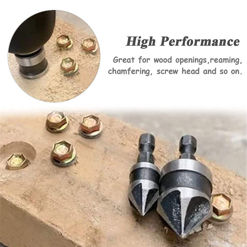 3PCS 12/16/19mm 5Flute Hex Countersink Boring Drill Bit Set for Wood Metal Quick Change Drill Bit Tool Chamfer Drilling Tools