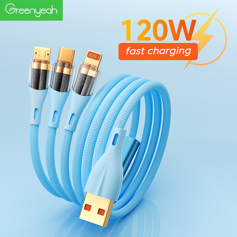 Greenyeah 3 trong 1 6A 120W loại USB C Cáp sạc nhanh micro USB loại USB Cáp dữ liệu Sạc