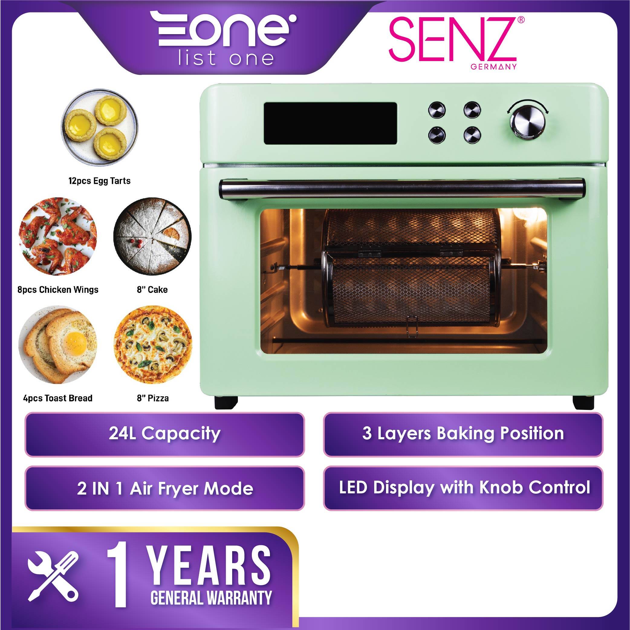 Senz 24L Air Fryer Oven 1600W SZ-AFO249 Firenzzi 25L Multi