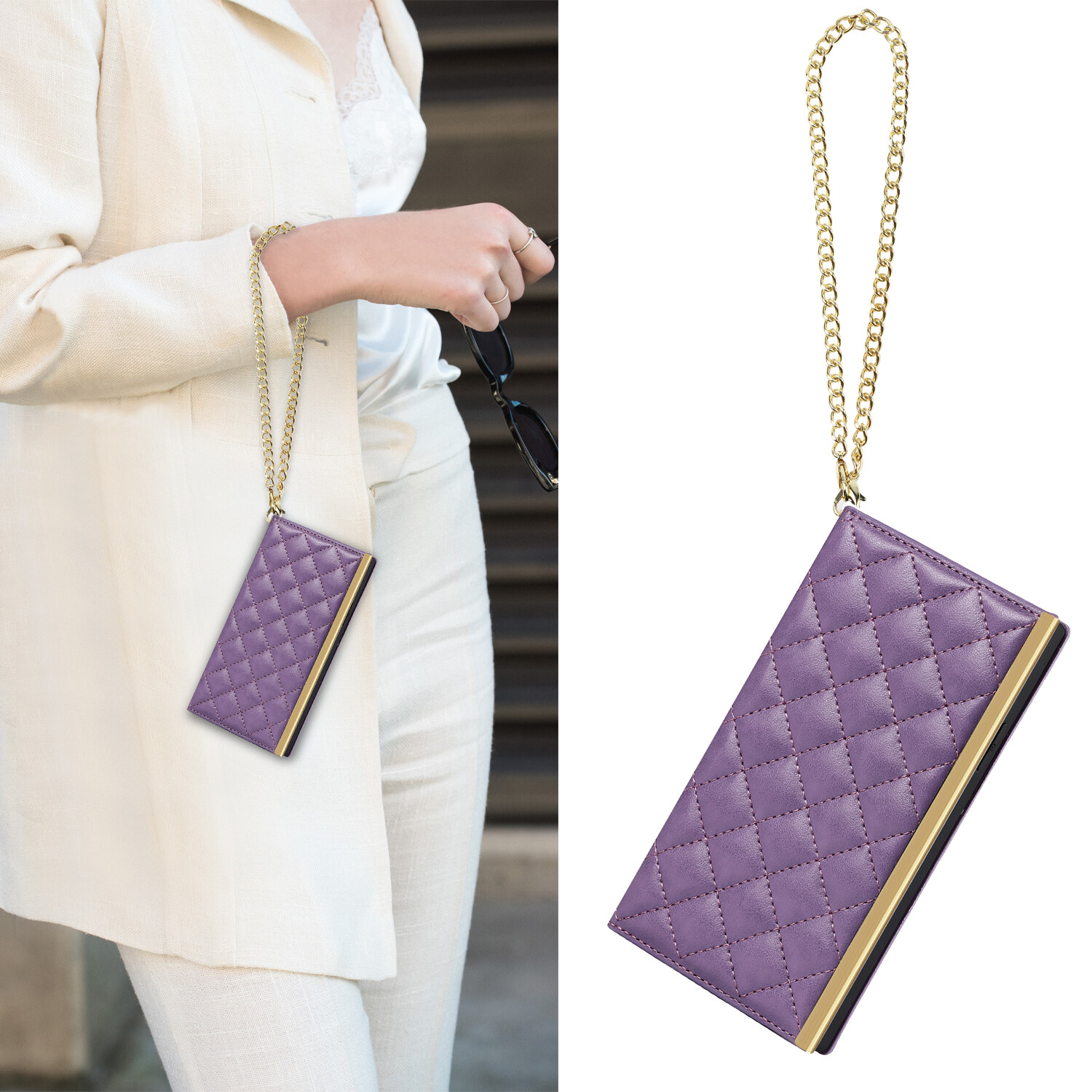 Lozenge Wallet Card Holder Leather Case For iphone 15 Pro Max iphone 14 Pro Max iPhone 13 Pro Max mini 12 Pro Max iPhone X XR 11 Pro Max Cover Case Mirror Makeup Phone Case Stand Flip Kickstand with Chain Strap Shuolder Wrist band Crossbody