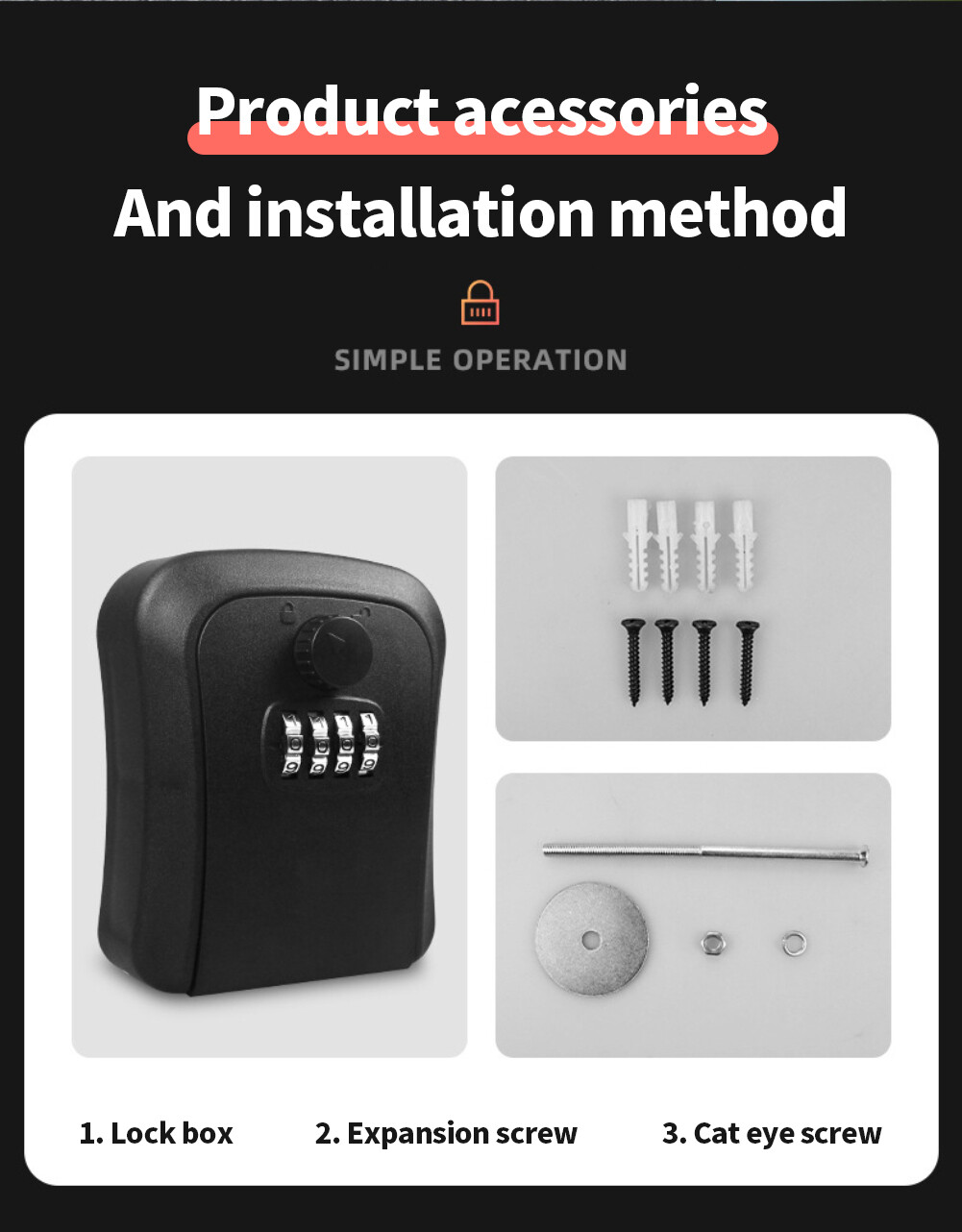 Linge | Wall Mount Key Storage Large Storage Capacity Secret Box Organizer 4 Digit Combination Password Security Code Lock No Key Home Key Safe Box | Ready Stock