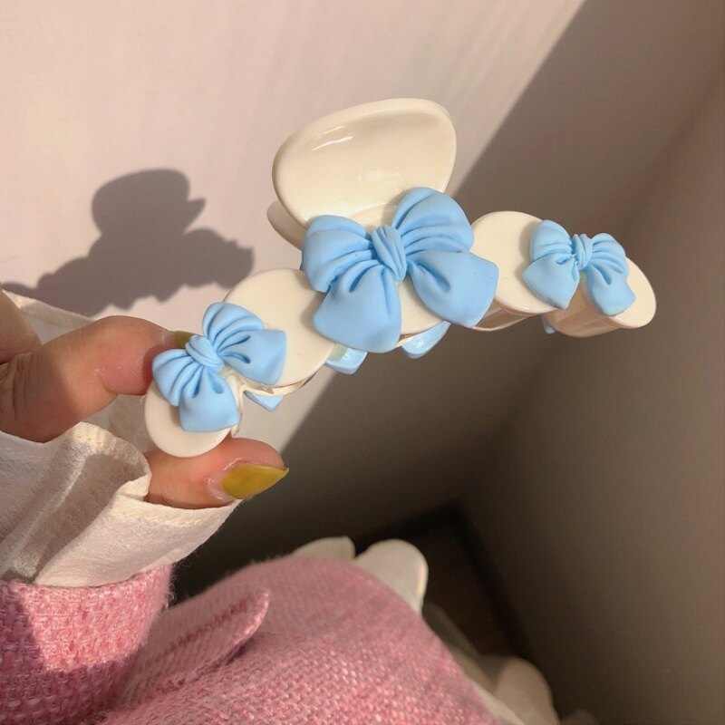 New Korean Hair Clip Fashion Large Acrylic Shark Clip Blue Bow Hairpin For Woman Girls Hair Accessories