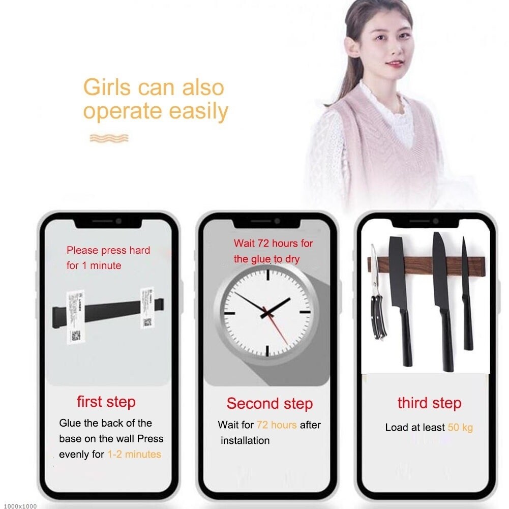 Caoshs▬  Kitchen knife accessories has been fitted with a magnetic knife hold wooden multi-function bar magnetic Tsu knife rack full tool holder on the wall