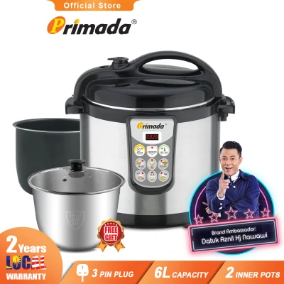Primada 6 Liter Dual Pots Pressure Cooker PC6010 (1 NON STICK POT + FREE 1 STAINLESS STEEL POT)