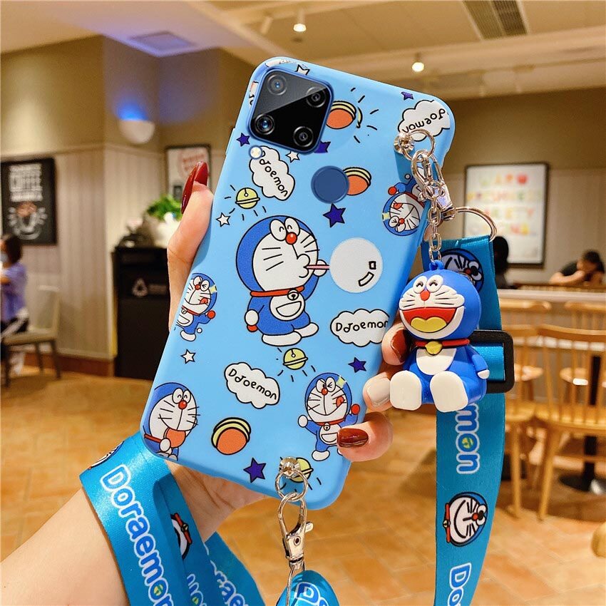 For Realme C12 Realme C15 Realme C11(2020) C25 C25s C21 C17 Realme 7 7i Realme 5 5i 6i 5s C3 Narzo 20 Pro Narzo 20 Narzo 30A Cute Phone Case Cartoon Doraemon Silicone Soft Casing Cover Crossbody Bag