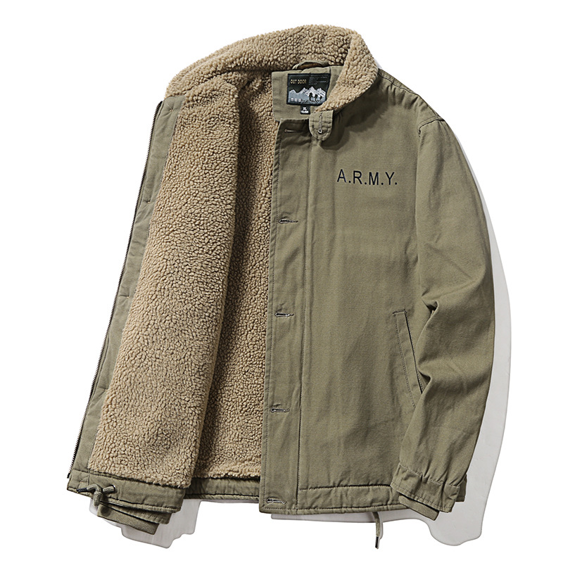 Jacket Men Imitated Lamb Fur Short Jacket Men Winter Thick Fur Collar Plus Fleece Tooling  Jacket Cotton Jacket Clothes YCHION