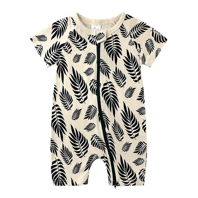 (Ready Stock) Baby Girls Boys Cotton Short-Sleeved Dinosaur Car Lion Printing One-piece Double Zipper Jumpsuit Baby Cotton Romper Newborn Korean Loose Comfortable Blue Pink Sleepwear