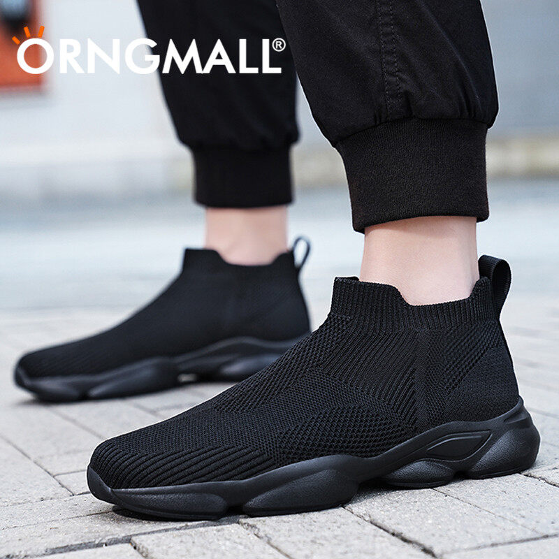 ORNGMALL Sports Shoes for Men Fashion Casual Sneakers for Walk Shoes Outdoor Sneakers Casual Running Shoes Men Mesh Slip-On Breathable Black Gym Suitable For Daily Life and Sports Plus Size 39-48