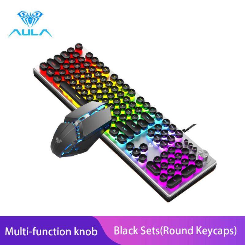 AULA T200 Gaming Keyboard And Gaming Mouse Combo Colorful Backlight With Multi-function Knob Singapore