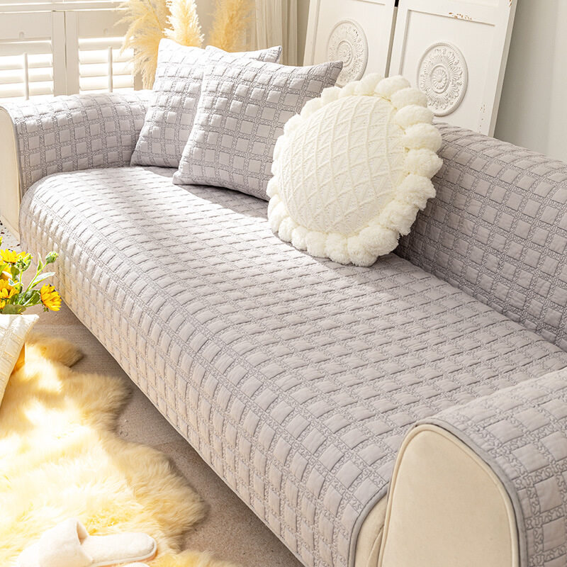 White Cotton Sofa Cover Embroidered Sofa Bed Cushion Antiwrinkle Dust