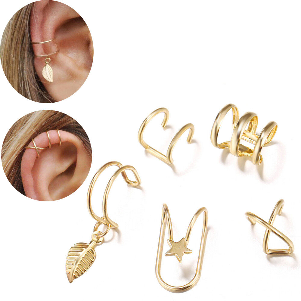 5pcs/set Fashion Shaped Earrings Ear Clip Earrings Women Earrings Without Piercing Gift