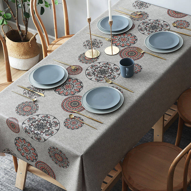 Lovehome Exquisite Print PVC Tablecloth 2 4 6 8-Seater Rectangular Dining Table Cloth Waterproof Oilproof Table Cover