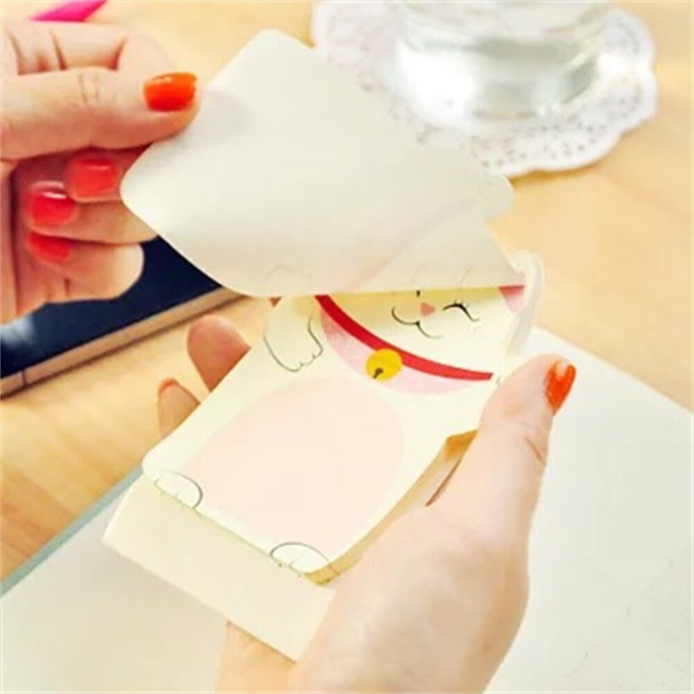 [Colorfulhome]2023 Simple Mini Desktop Stand-up Post-it Notes Cute Lucky Cat Post-it Notes Series Cartoon Cute Handbook Message Decorative Material Paper Note