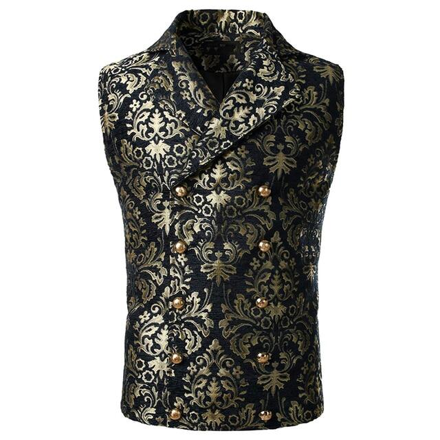 Mens Luxury Brocade Paisley Floral Double Breasted Suit Vest Victorian Gothic Steampunk 4165