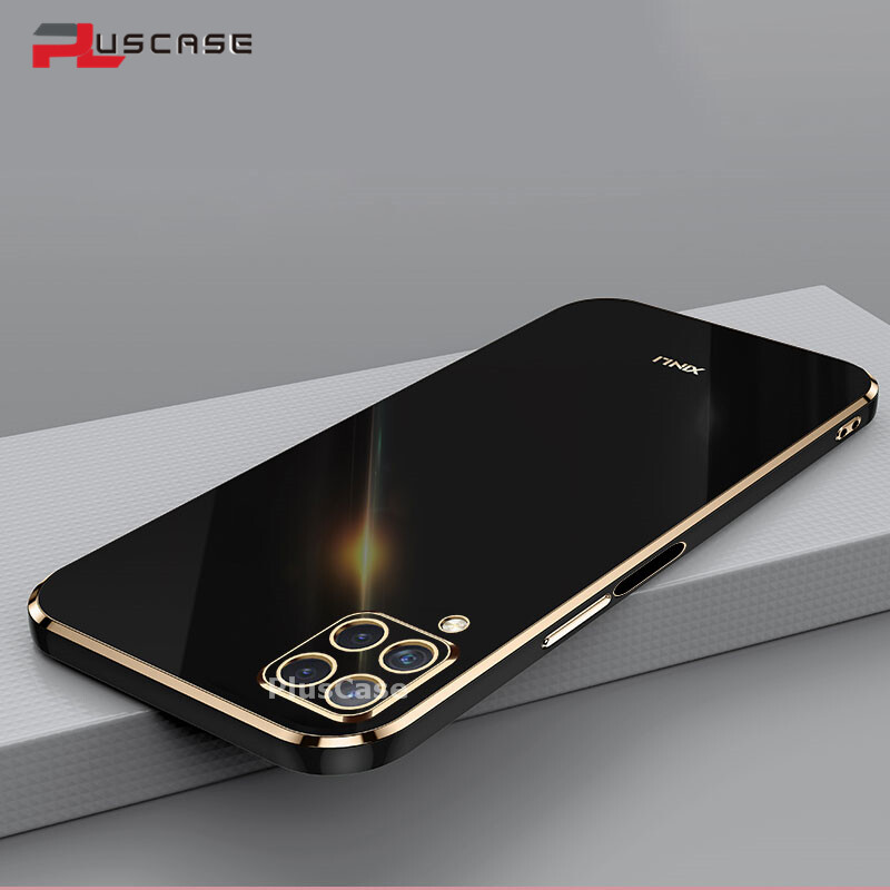 PlusCase for Samsung Galaxy A22 4G 6D Plating Soft Case Lens Protector Square Frame Silicone Glossy Shockproof Phone Back Cover