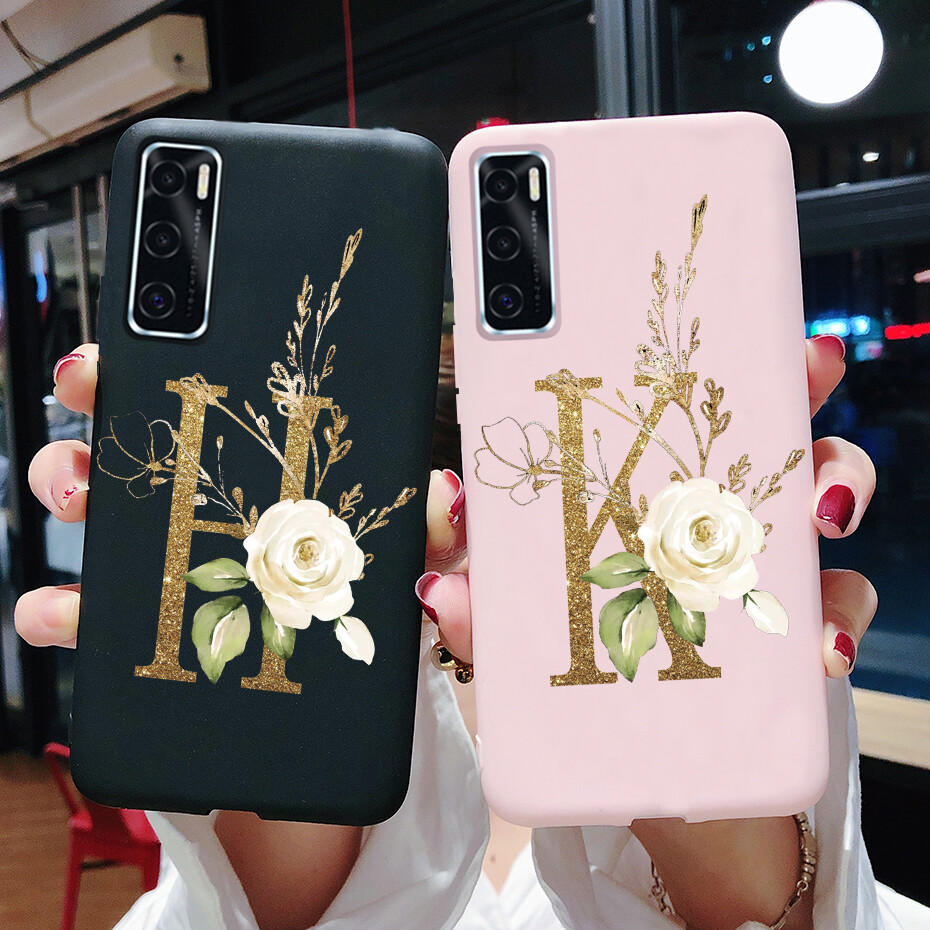 Ốp Cho Vivo V20 SE Ốp Điện Thoại, Ốp Lưng Silicon Mềm Chống Sốc Chữ Cái Dễ Thương Màu Đen Mờ