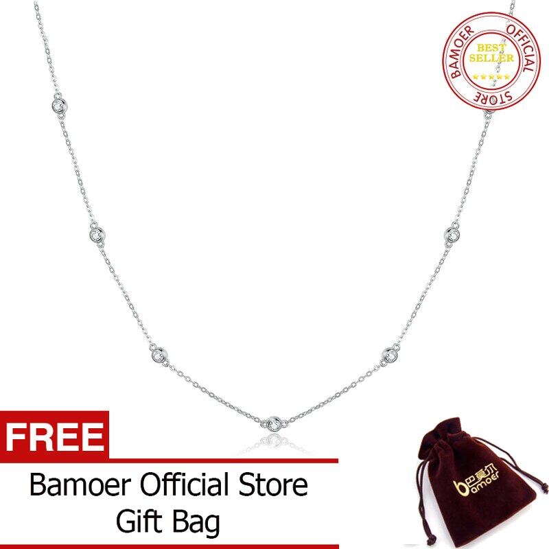 BAMOER Paved CZ Link Chain Necklace Female Luxury Brand Jewelry Short Metal Necklaces 925 Sterling Silver Jewelry SCN393