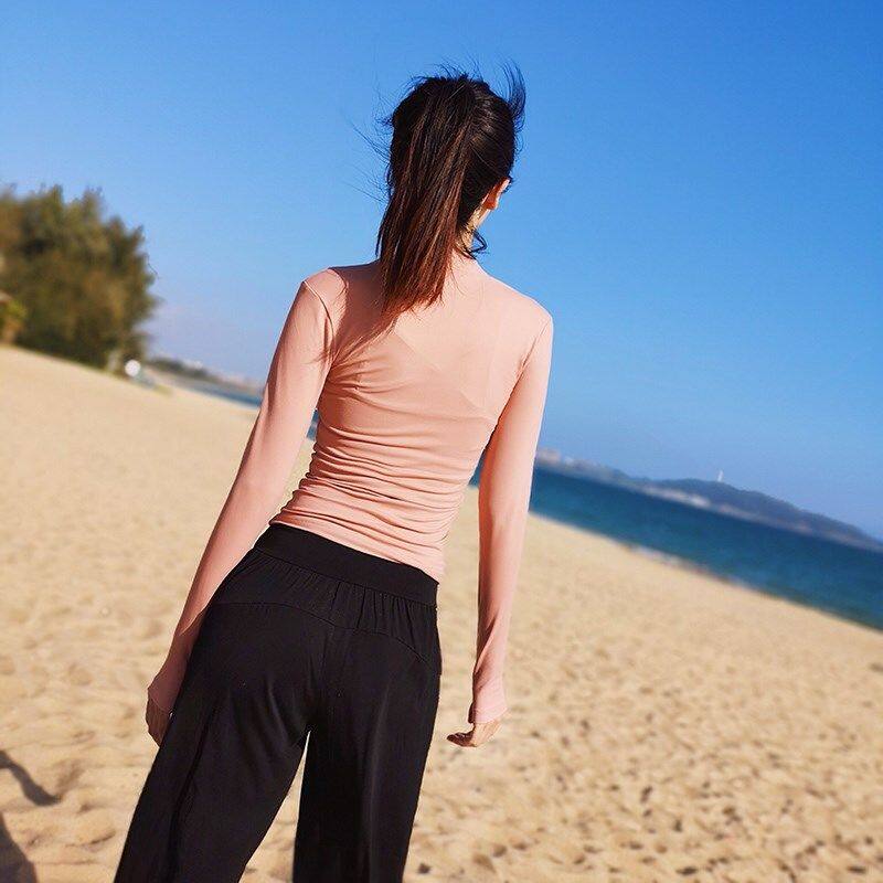 SUPERFLOWER Frauen Sport Shirts Einfarbig Reißverschluss Hohe Elastische Gym Yoga Top Atmungsaktive Langarm Sexy T-Shirts_voghion.com