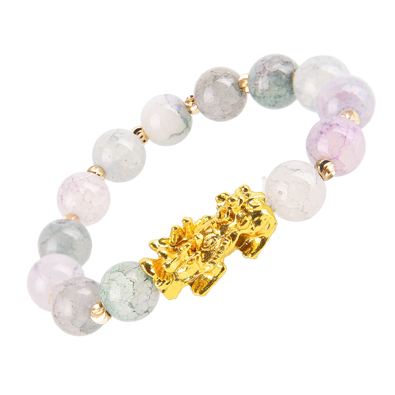 【PrettySet】Feng Shui Prosperity PiXiu Obsidian Bracelet Carved Mantra Bead Gold Coin Dice Bracelet PiXiu/PiYao Attract Wealth Good Luck Wristband Jewellery PH