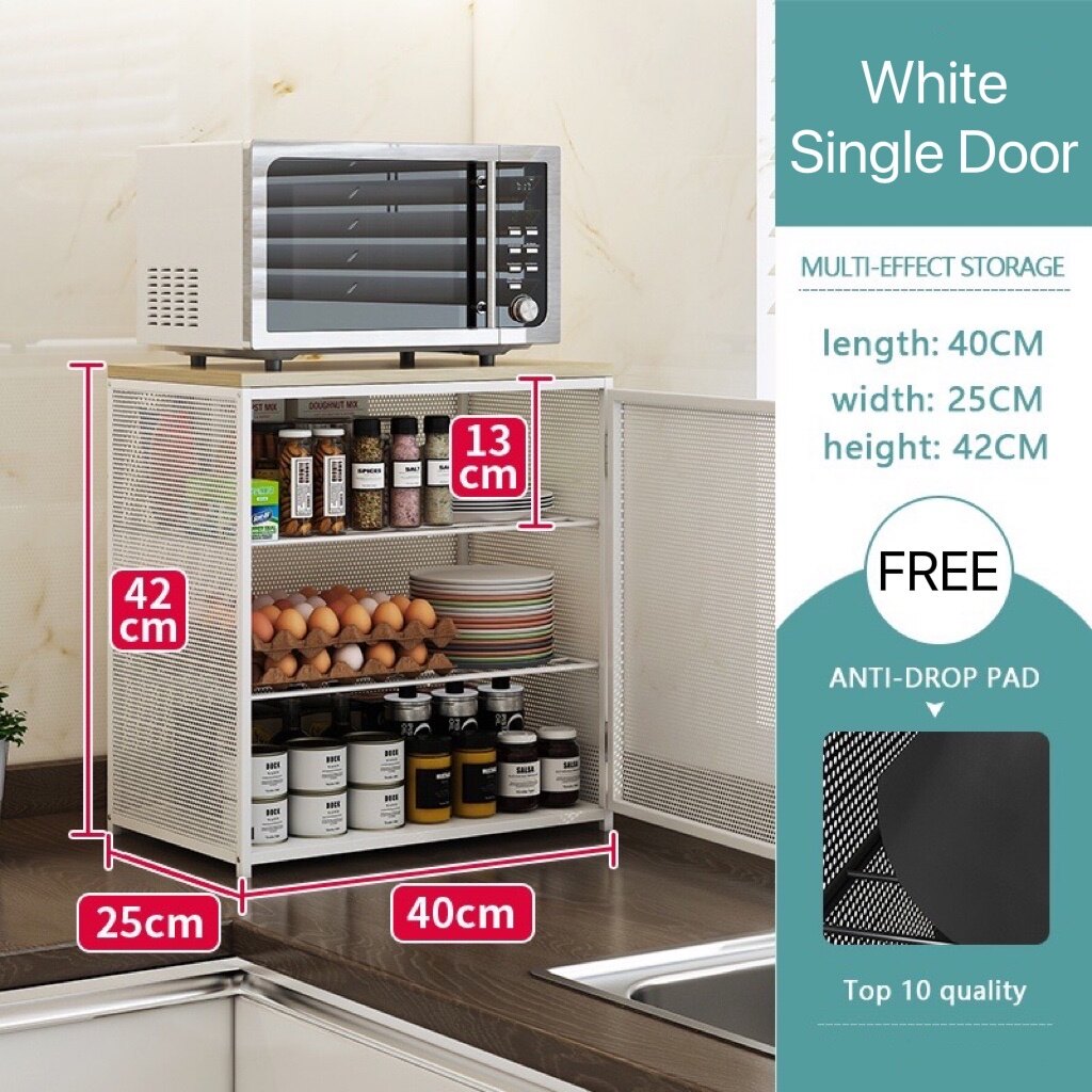 JK HOME Breathable Metal Kitchen Rack with Door Cupboard Wooden Storage ...
