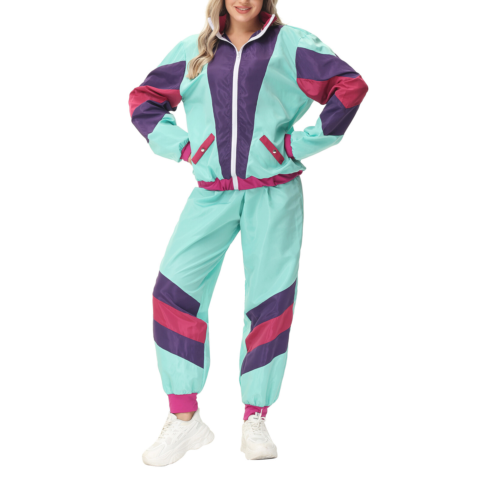 lily'sshop 90s Hip Hop Costumes Outfits, Retro Tracksuit Patchwork