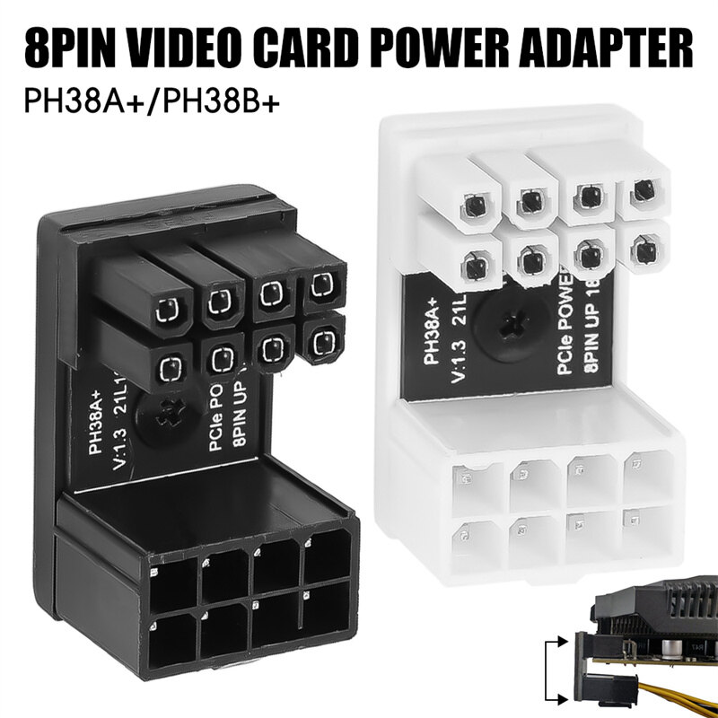 Desktop Computer Accessories Power Supply Connector 180 Degree Angled Turning Connectors Fireproof Plastic DIY for Graphics Card 8PIN Video Card Power Adapter