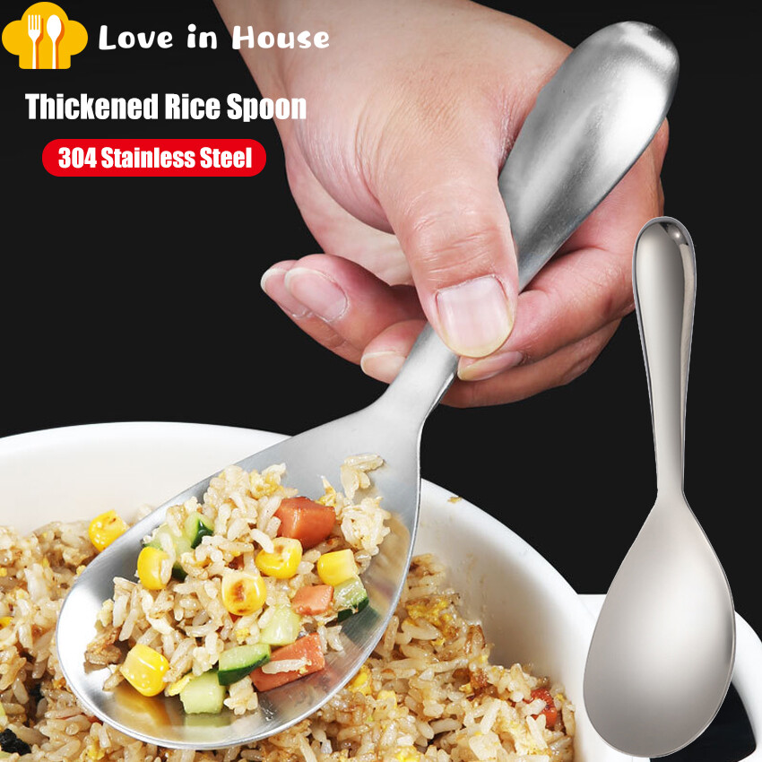 1Pc 304 Stainless Steel Rice Spoon Household Kitchen Thickened Rice Spoon Mixed Salad Rice Shovel Large Meal Spoon Rice Spoon