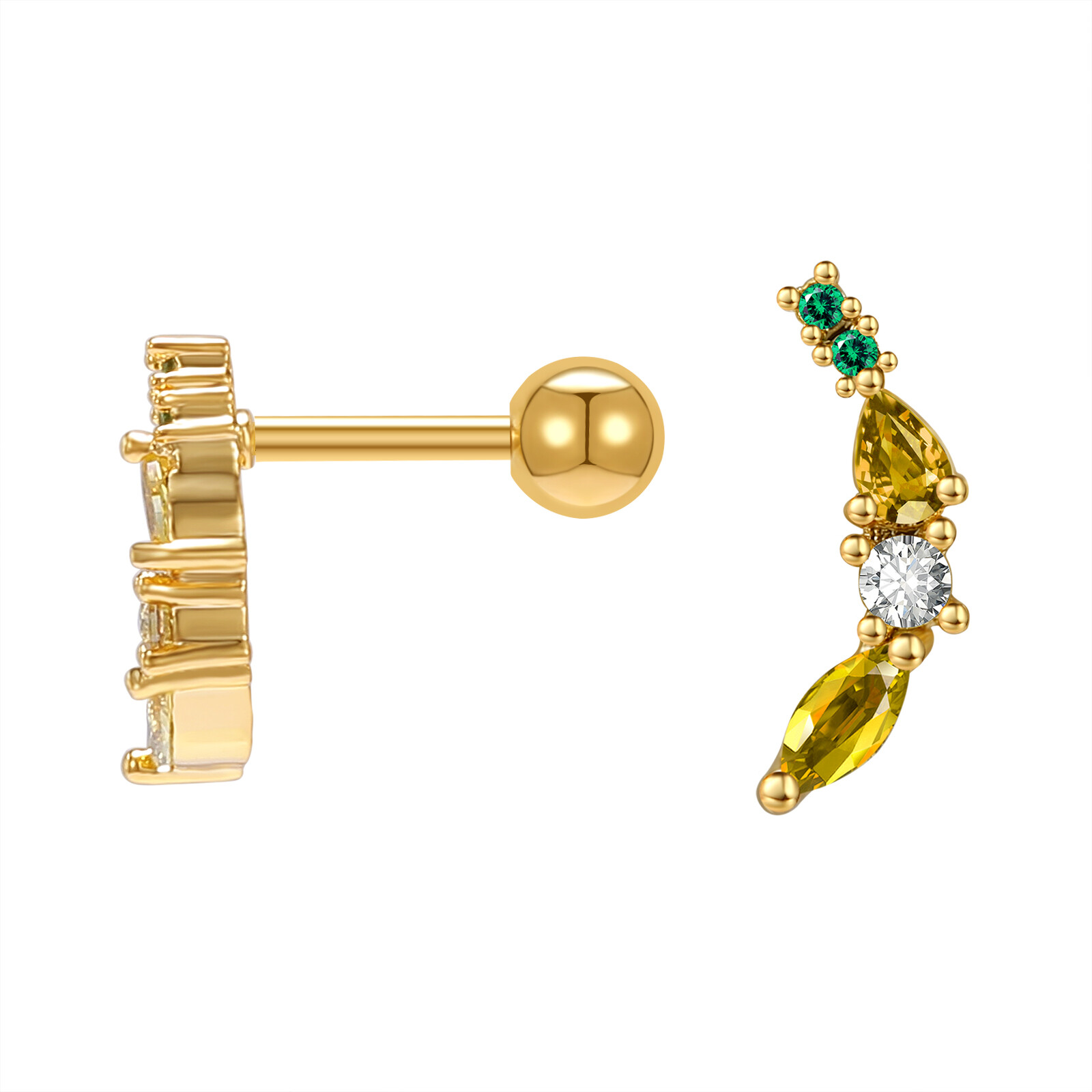 1 Pair 18g Cute Fruits Stainless Steel Stud Earrings for Women Colorful CZ Crystal Ear Studs Cherry Lemon Pineapple Earrings Helix Cartilage Piercing Tragus Conch Earrings Girls Gift