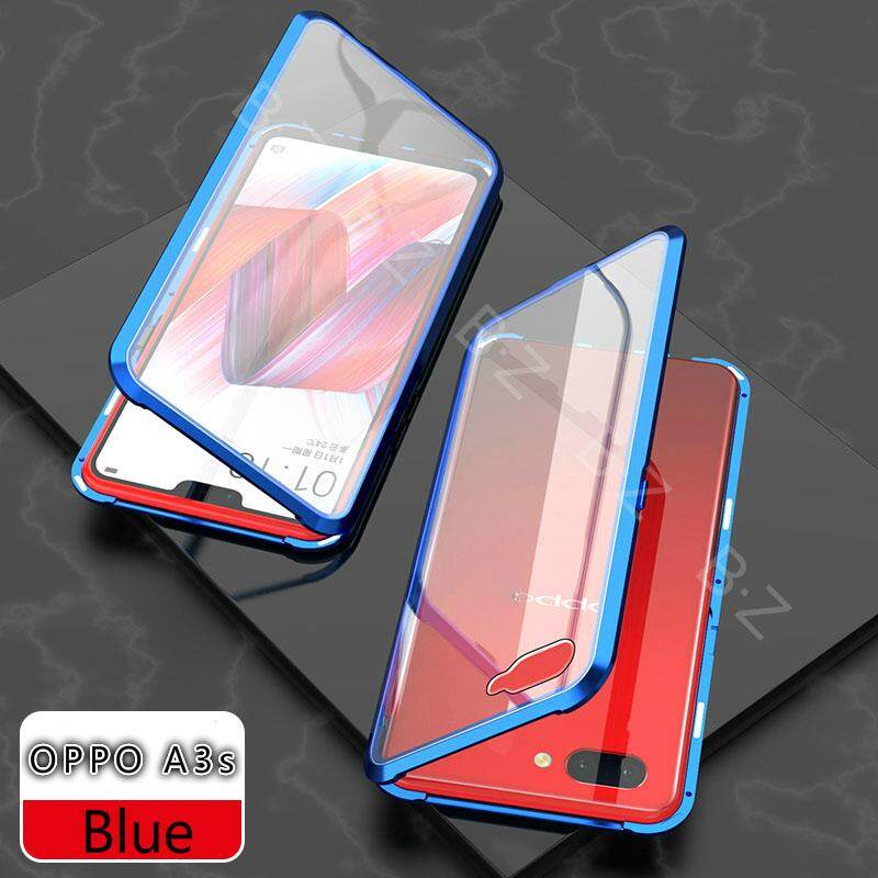 For OPPO A3s Case 360 Front+Back double-sided 9H Tempered Glass Case For OPPO A3s Metal Bumper Case