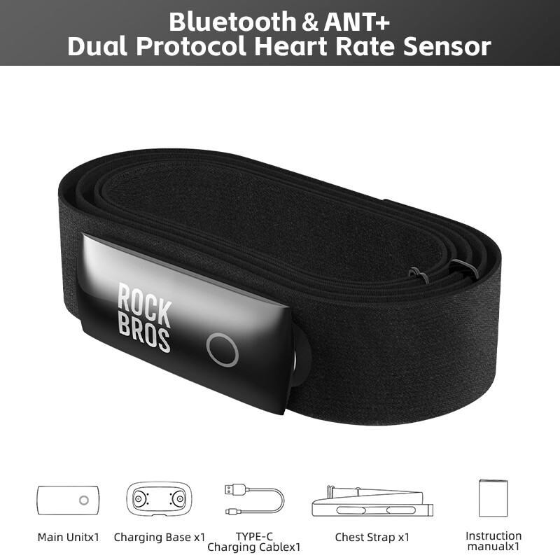ROCKBROS Heart Rate Sensor Dual-mode Bluetooth ANT+ Chest Strap Fitness Sensor IP67 Waterproof Lightweight Heart Rate Monitor For Cycling Speedometer