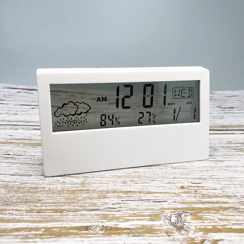 Resim LCD clock electronic desk clock temperature and humidity meter alarm clock creative electronic digital display multi-function blue light