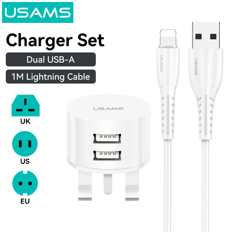 USAMS Lightning Charger Set for Traval Charger Dual USB Port