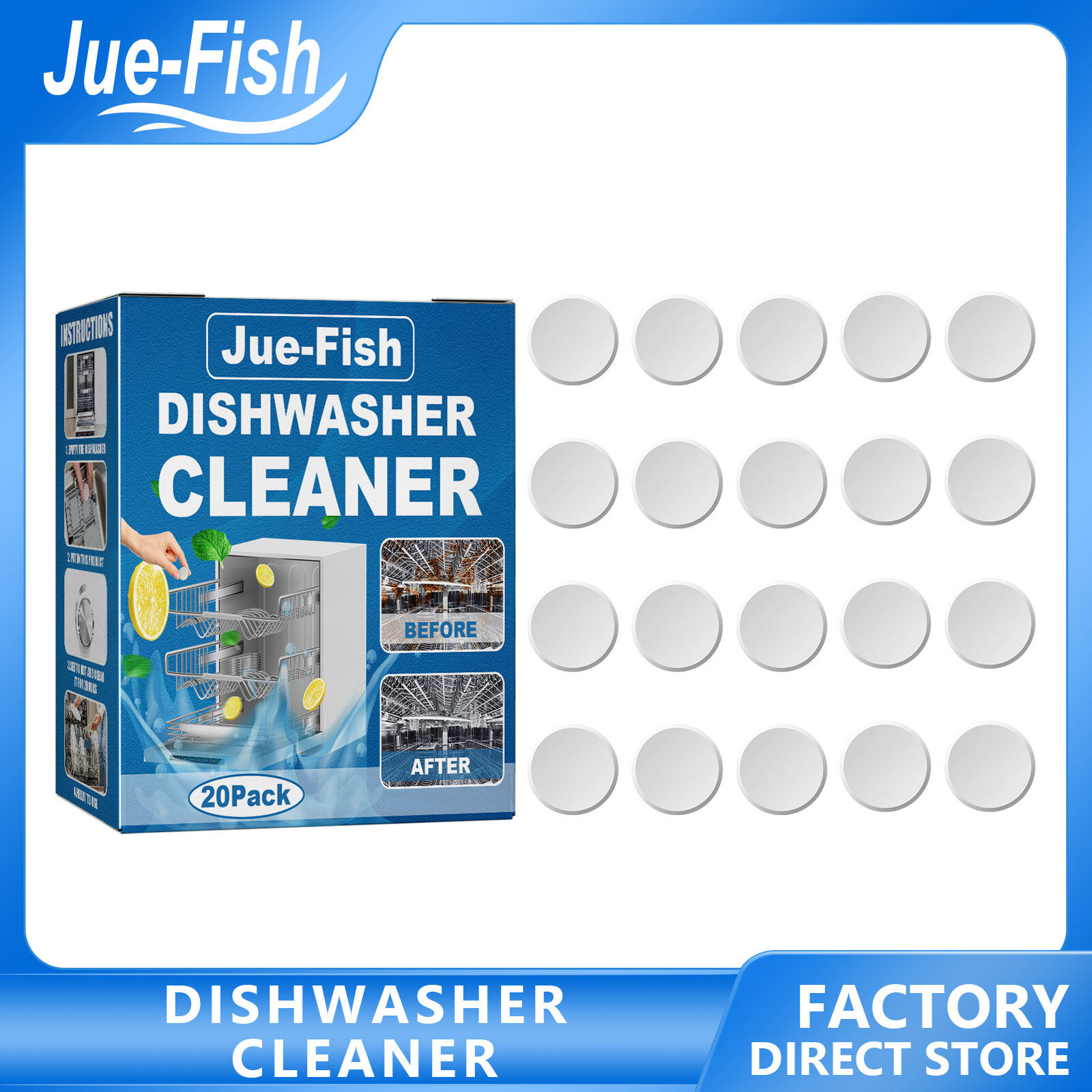 JUEFISH Dishwasher Cleaning Tablets Dishwasher Detergent Block