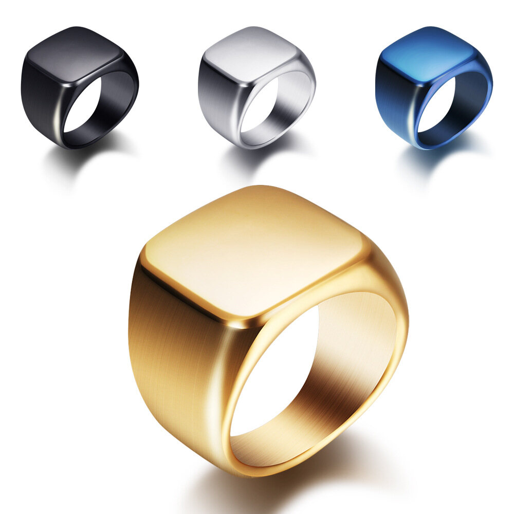Black Glossy Titanium Steel Ring, Stainless Steel Men's and Women's Rose Gold Ring Size 4-13