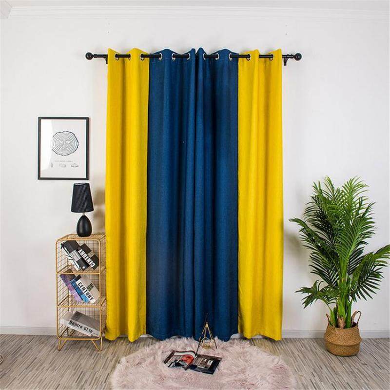 Quách Thời Trang Màn 2 Màu Vải Lanh Màn Cách Nhiệt Polyester Spliced Rèm Cửa Với Grommet Cho Phòng Khách Nhà Bếp Phòng Ngủ