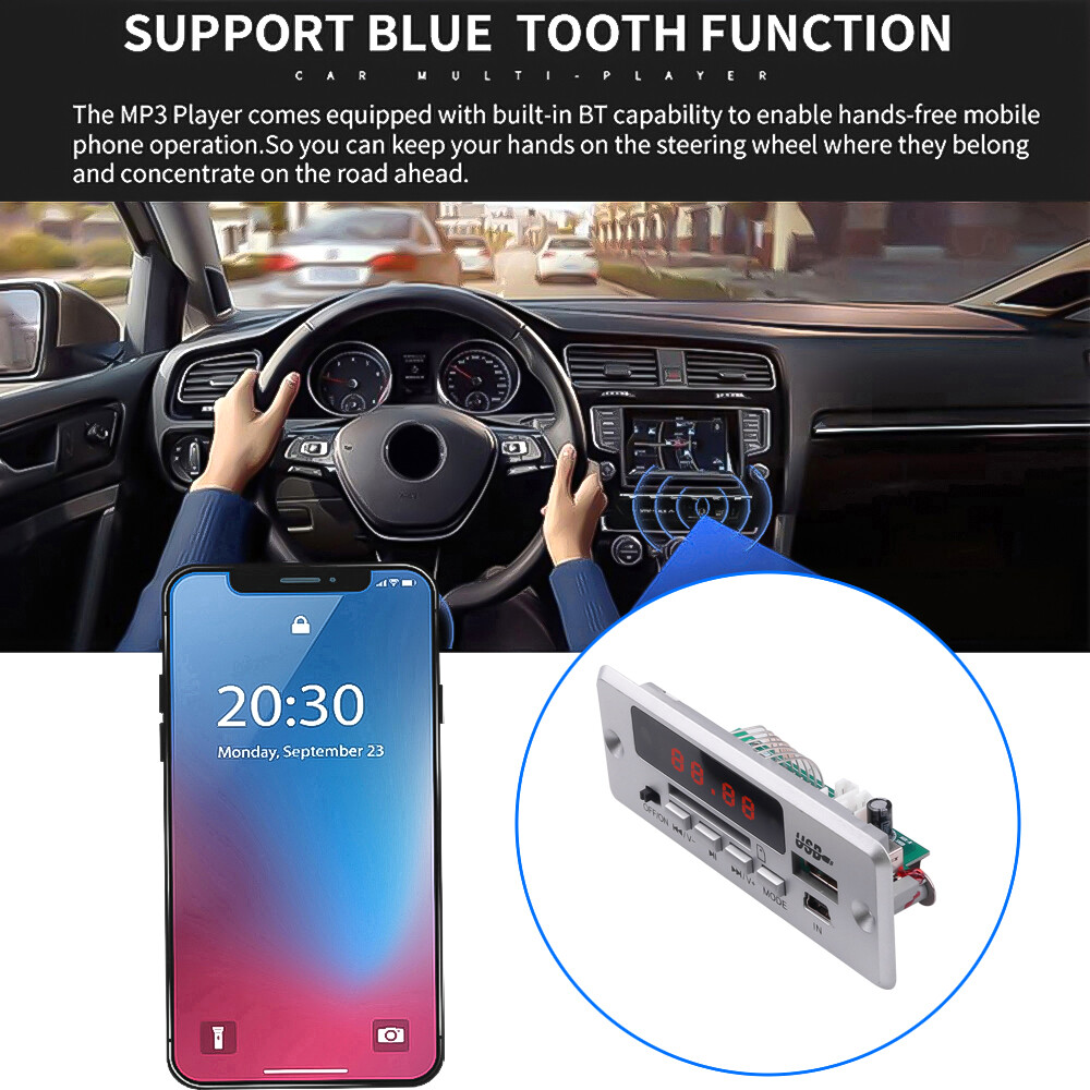 KEBETEME Bluetooth 5.0 Handsfree MP3 Decoder Board DC 12V Wireless MP3 Player Color LCD Display Car Audio Kit With Remote Controller