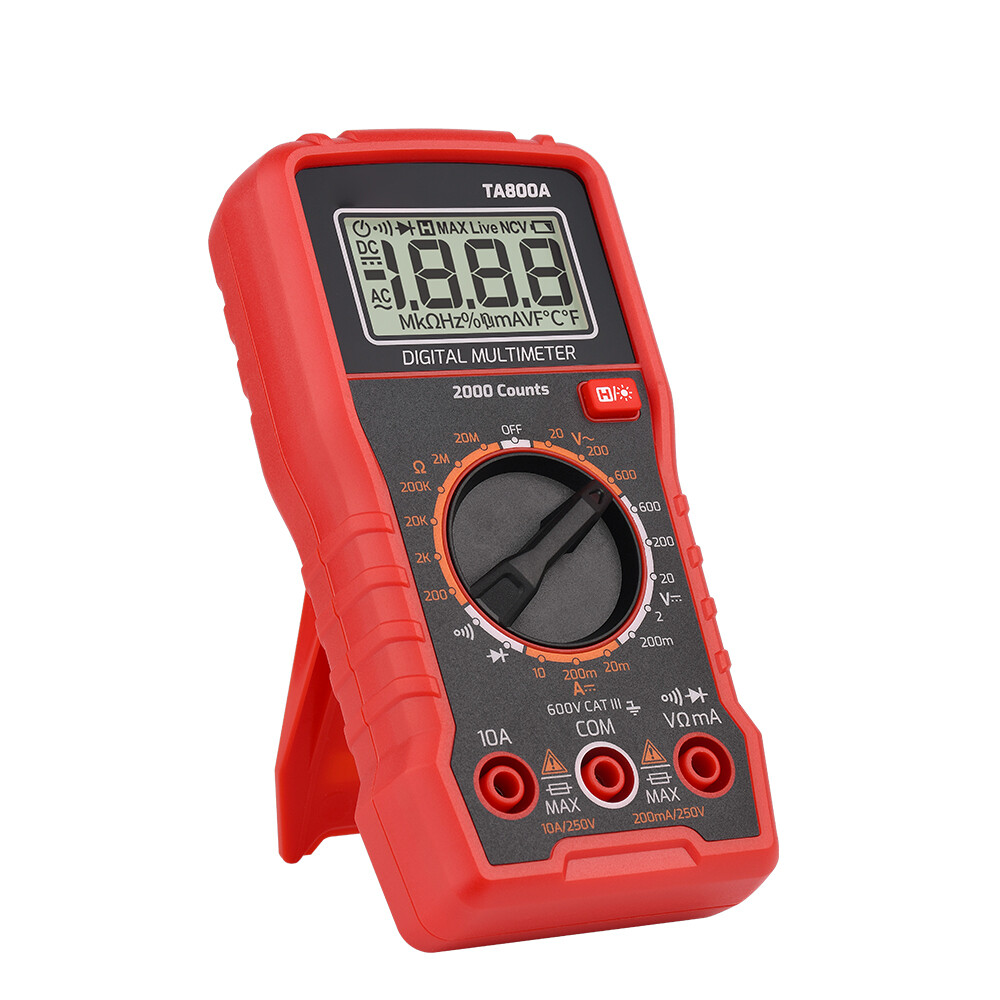 TA800A 600V Digital Multimeter with DC AC Voltmeter and Ohm Volt Amp Tester Measures Voltage Current Resistance Tests Live