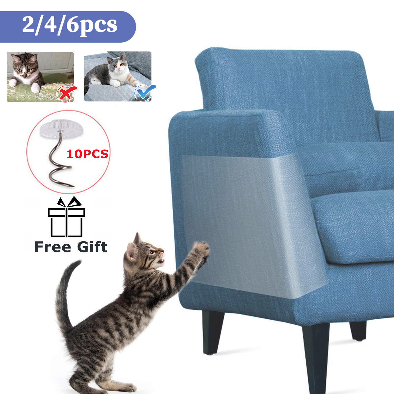 HATELI 2/4/6pcs Cat Scratching Guard Tape Deterrent Anti Scratch Durable Sticker Furniture Scratch Guards Sofa Protection Pads