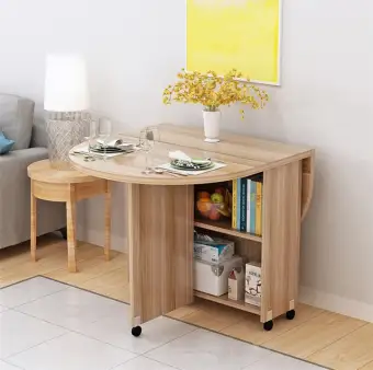Folding Movable Dining Table With Multidirectional Wheel Wooden Kitchen Table Storage Cabinet Portable Mesa Centro Elevable Lazada Ph