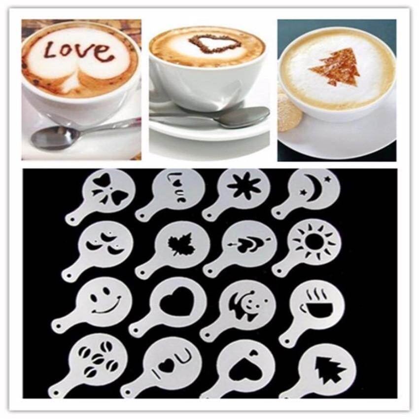 16Pcs Creative Plastic Garland Mold Fancy Printing Model Coffee Foam Spray Template Decor Art Tool