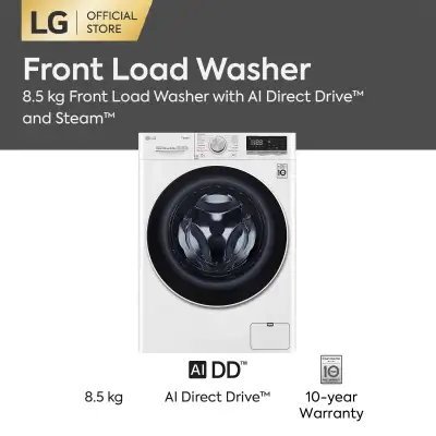 LG 8.5kg Front Load Washing Machine with AI Direct Drive™, Steam™ FV1285S4W